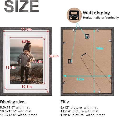 Vista 96 de KINLINK Marco de fotos A4 natural, de madera maciza con plexiglás acrílico para fotos A5 con paspartú o A4 sin paspartú, marco de fotos para mesa