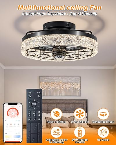 Miniatura 4 de Ventiladores de techo de discoteca con luces, 7 modos de bola de discoteca de color, ventilador de techo de perfil bajo de montaje empotrado con luz