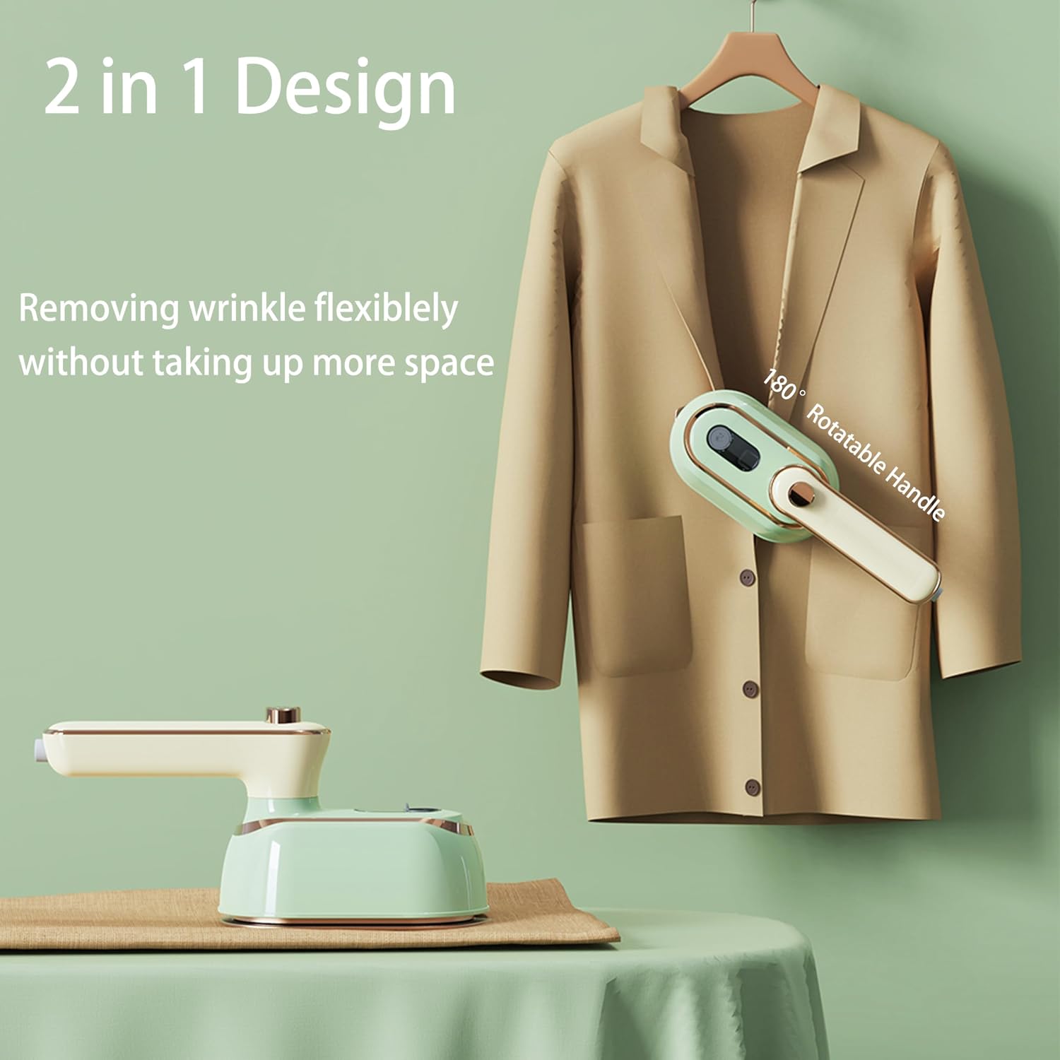 Steamer for Clothes, Portable Handheld Clothes Steamer, 120V Mini Travel Steam Iron with Rotating Handle, 800-1150W,Wet Dry Ironing Machine for Home Business Trip