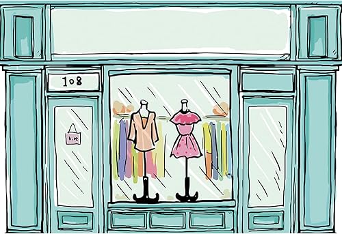 Telón de fondo de tienda de ropa de dibujos animados de 8 x 6 pies, tema verde, centro comercial, mercancía, ventana, zapatos, joyería, fotografía,