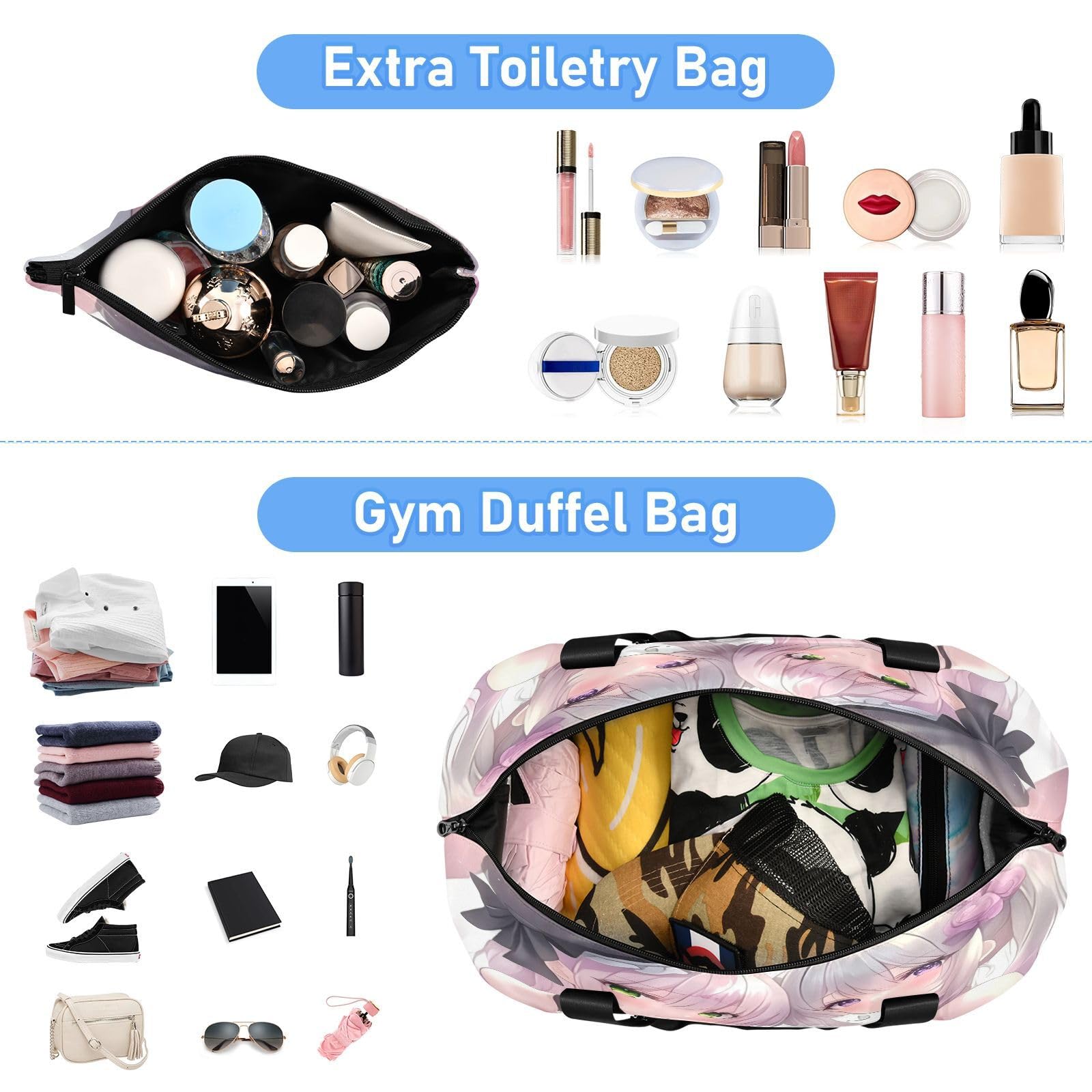 Sexy Anime Girl Axotic Suit Travel Hand Bag with Wet Pocket Adjustable Strap Gym Duffel Bag for Travel Waterproof for men women
