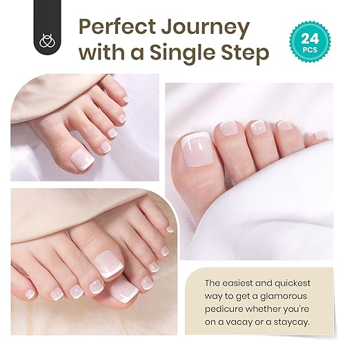 Miniatura 3 de Beetles - Uñas postizas a presión, kit de pedicura francesa con pegamento, 24 piezas en 12 tamaños, uñas postizas francesas cuadradas y brillantes