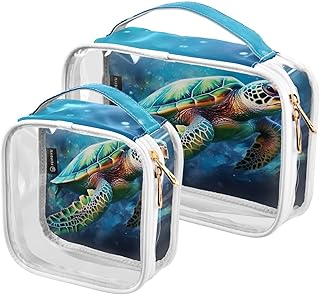 2Pcs Sea Turtle Cosmetic Bags,Clear Makeup Ba...
