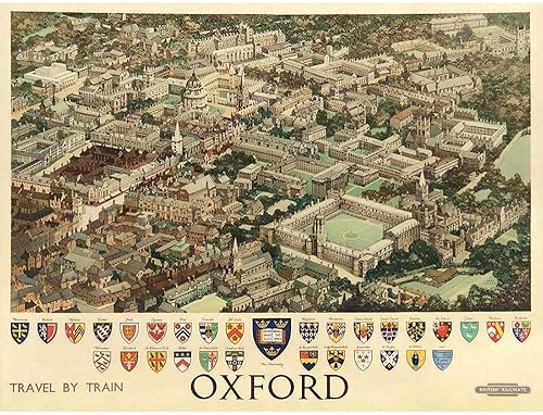 Wee Blue Coo Póster de viaje Oxford Inglaterra British Railways escudo de armas heráldica sin marco para pared, decoración del hogar premium