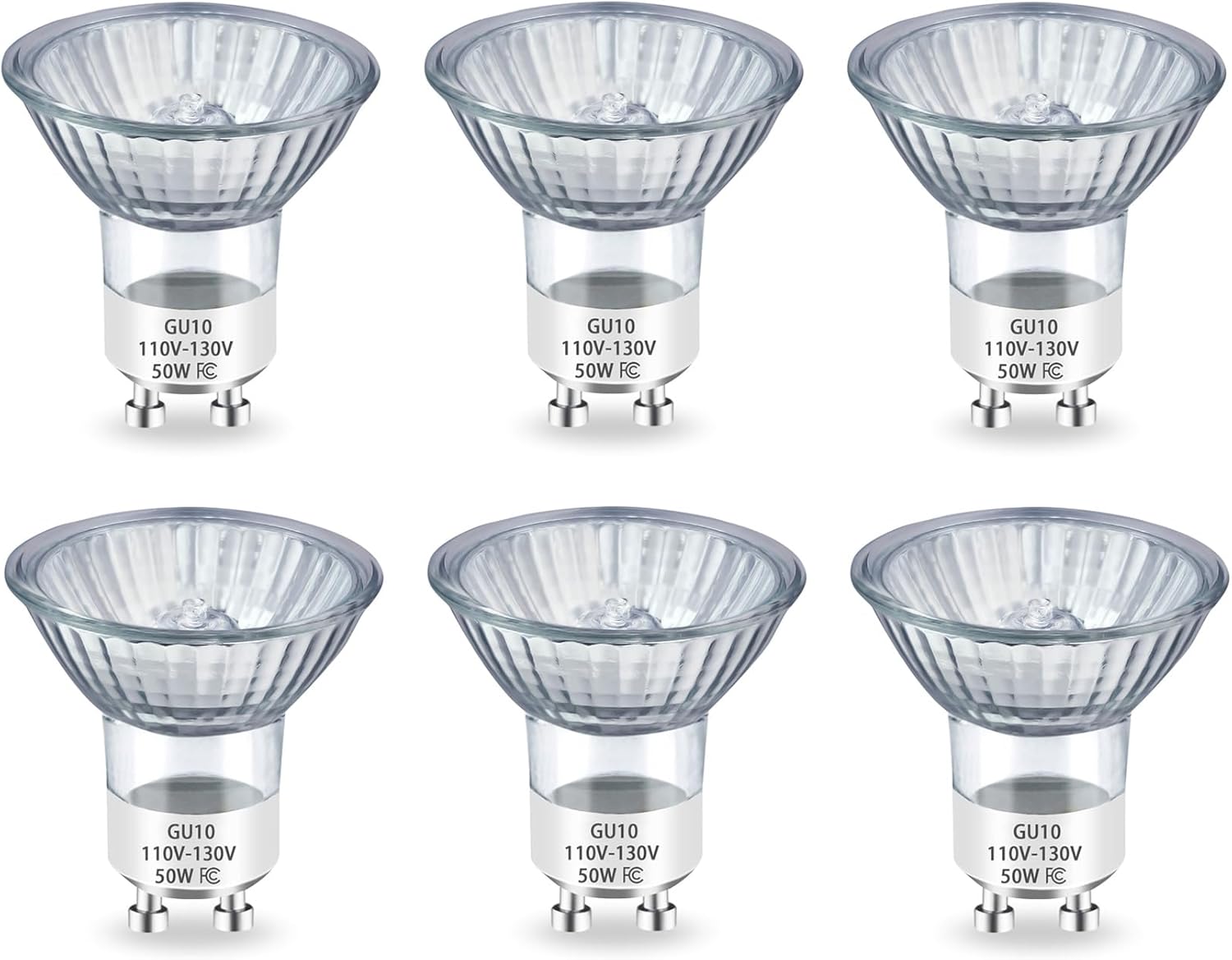 GU10 Halogen Bulb 120V 50W Halogen Light Bulbs, GU10+C 110-130 Volt 50 Watt MR16 with Glass Cover, 2700K Warm White, Dimmable for Candle Warmer Lamp Wax Melt Lamp, Long Lasting Life, 6 Packs