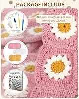 Vista 4 de Katech Blanket Crochet Kit for Beginners, Granny Square Crochet Blanket Kit for Adults Learn How to Crochet Daisy Granny Squares Blanket