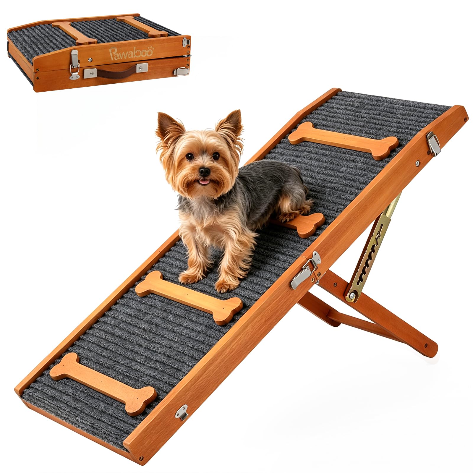 Pawaboo Rampa para Perros Mejorada 2026 para Sofá, Rampa Plegable para Perros Pequeños para Sofá con 7 Alturas Ajustables De 5,6 A 47 Cm, Rampas Portátil Antideslizante para Sofás, Nuez