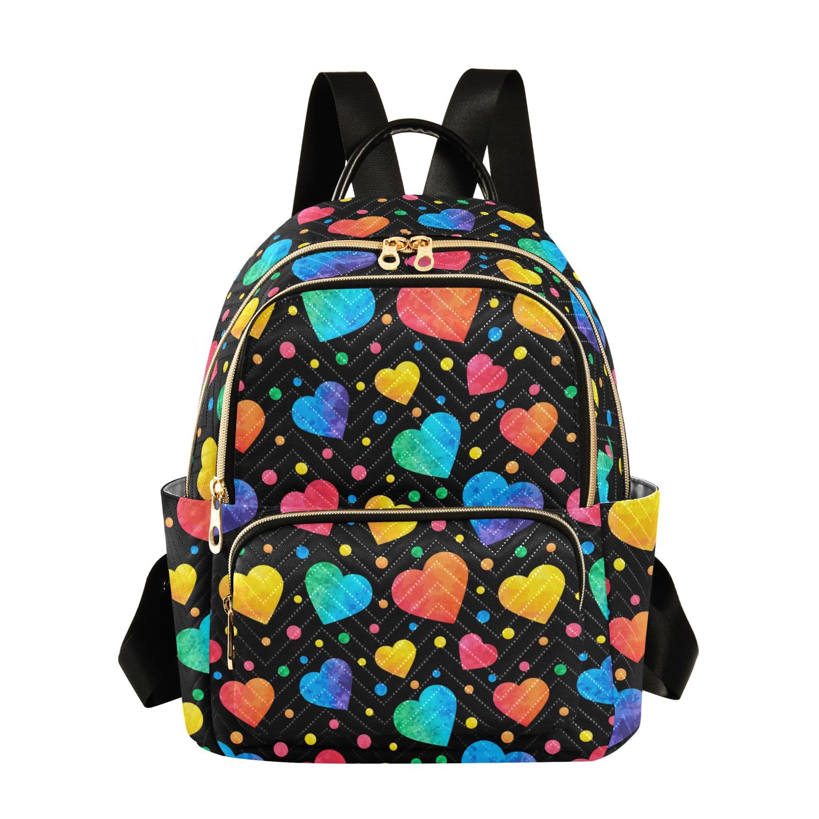 ALAZA Travel Backpack Purse for Women Fashion Anti-theft Work Casual Rainbow Heart Watercolor Daypack Shoulder Bag Medium Size