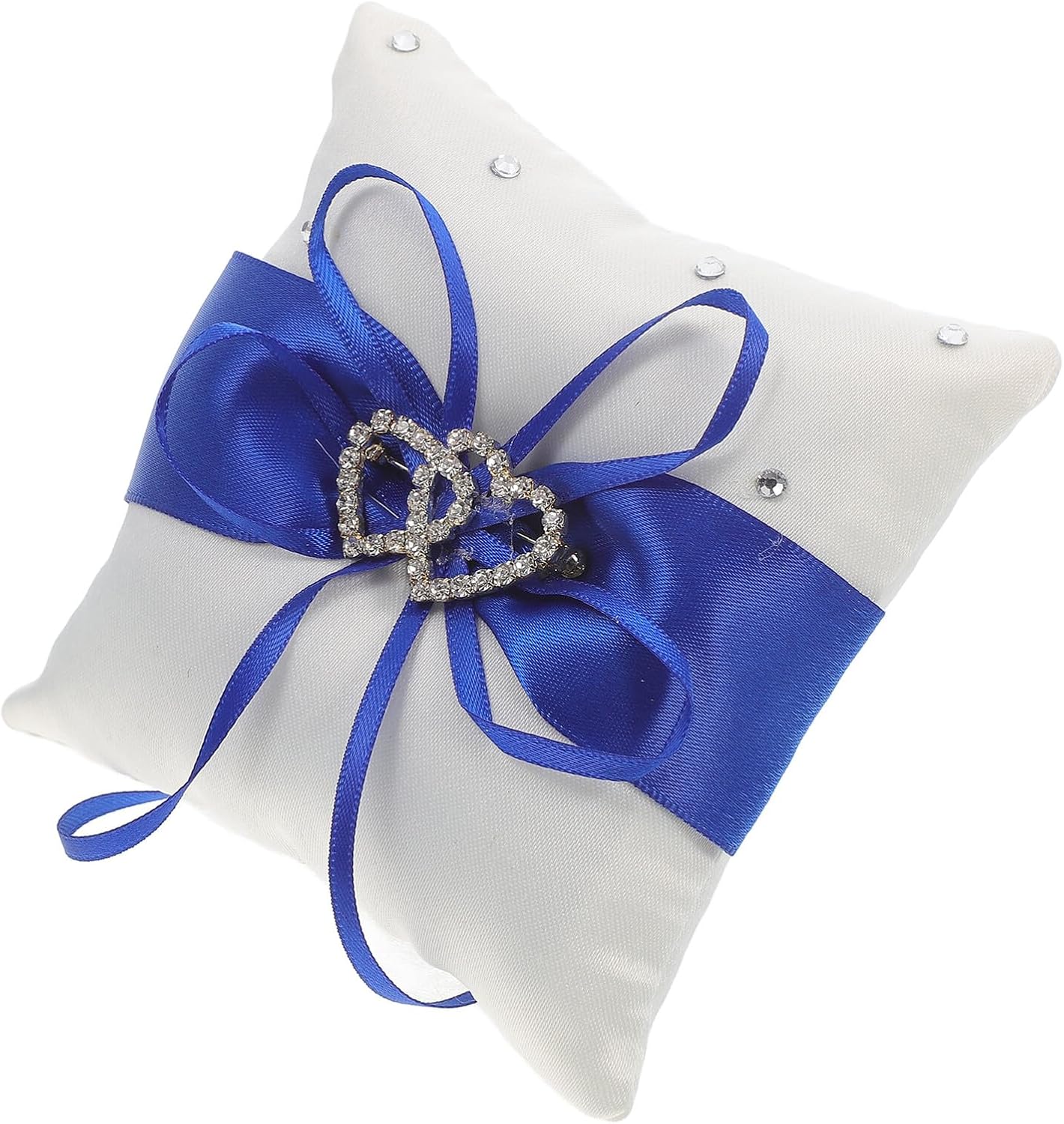 CHILDWEET Double Heart Blue Crystal Ring Bearer Pillow Wedding Party Decoration Engagement Ring Cushion for Proposal Ceremony