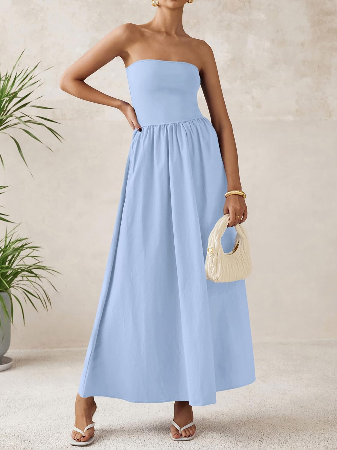 PRETTYGARDEN Women 2026 Summer Elegant Strapless Maxi Dress Tube Top Dress A Line Flowy Long Wedding Party Cocktail Dresses