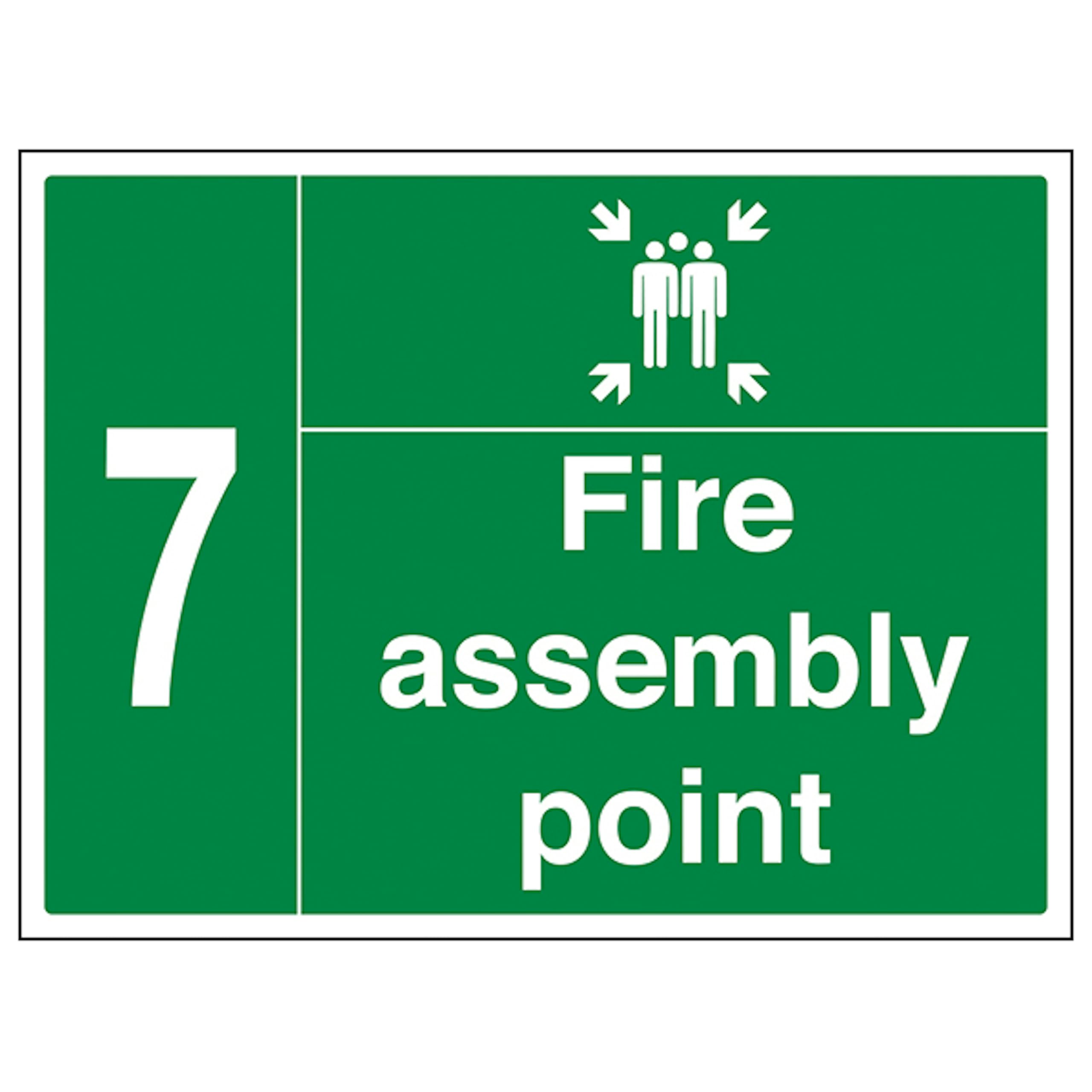 V Safety Fire Assembly Point with Family and Number 7 600 x 400 mm - 2mm Rigid Plastic Safety Sign