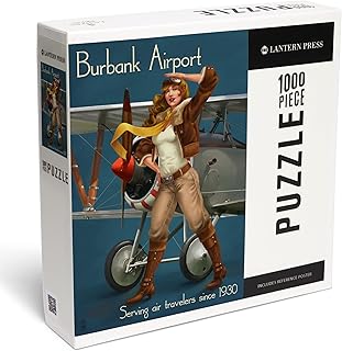 Burbank Airport, California, Aviator Pinup Girl (1000 Piece Puzzle, Challenging Jigsaw Puzzle for Adults, Made in USA)