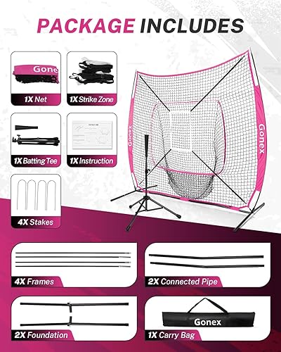 Miniatura 6 de Gonex - Juego de red de práctica de béisbol y sóftbol de 7 x 7 pies con camiseta de bateo para bateo y lanzamiento, ayuda de entrenamiento de