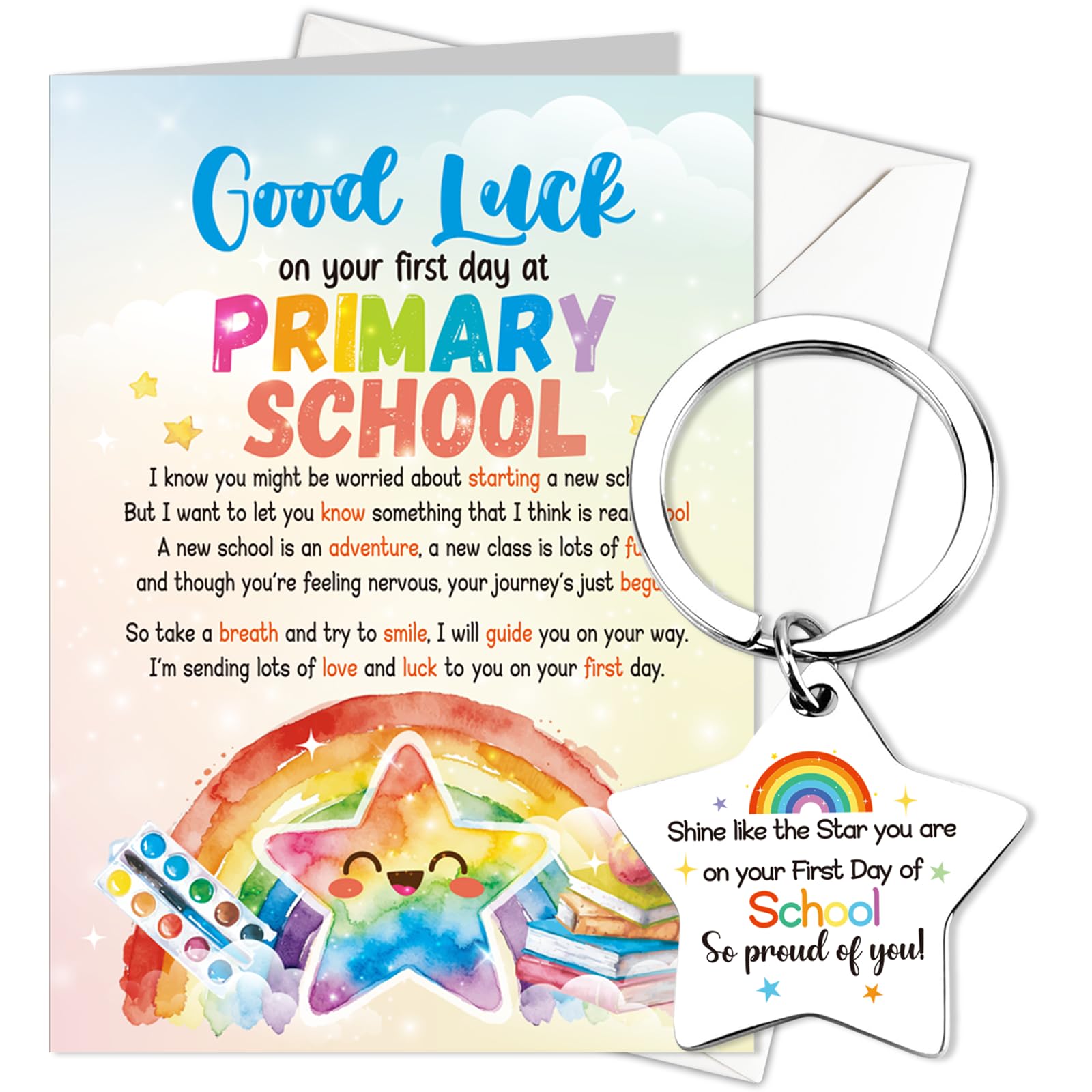 HOWAF First Day at Primary School Card, First Day at School Card Good Luck Cards & Keyring, Primary School Gifts for Boys Girls