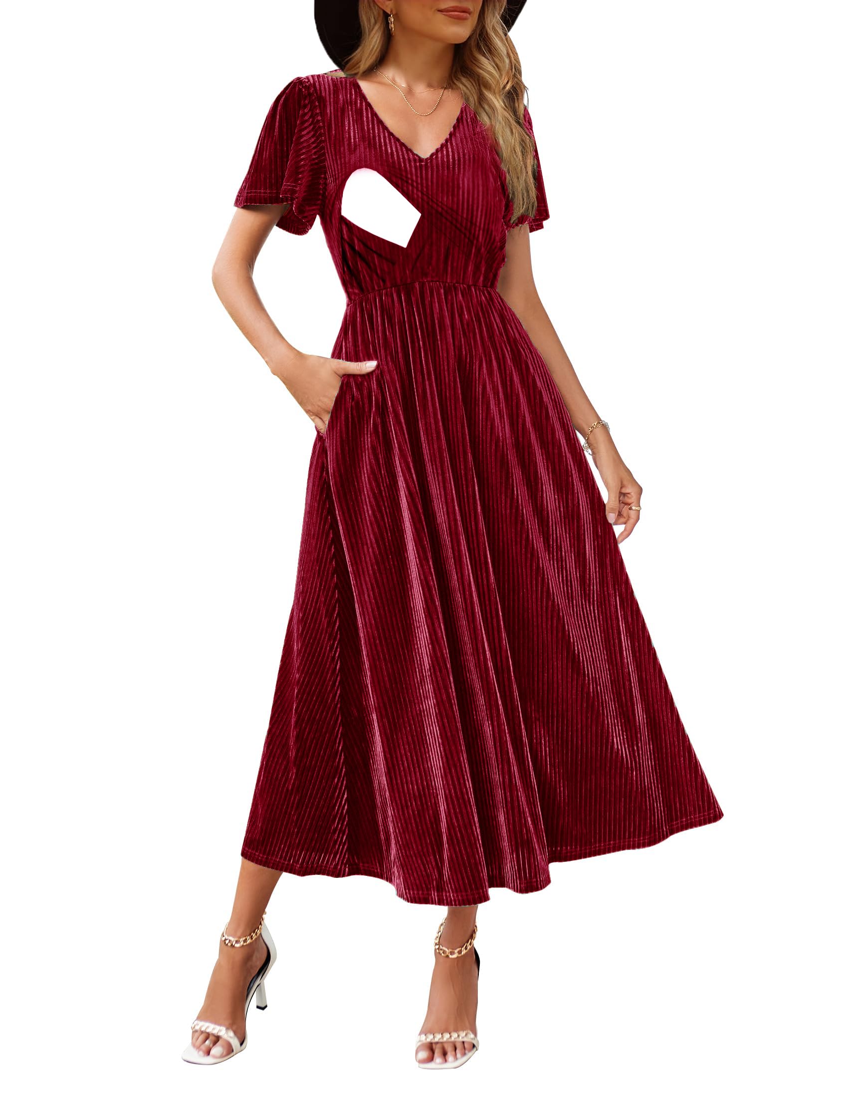 CzzzyL Velvet Maxi Nursing Dress