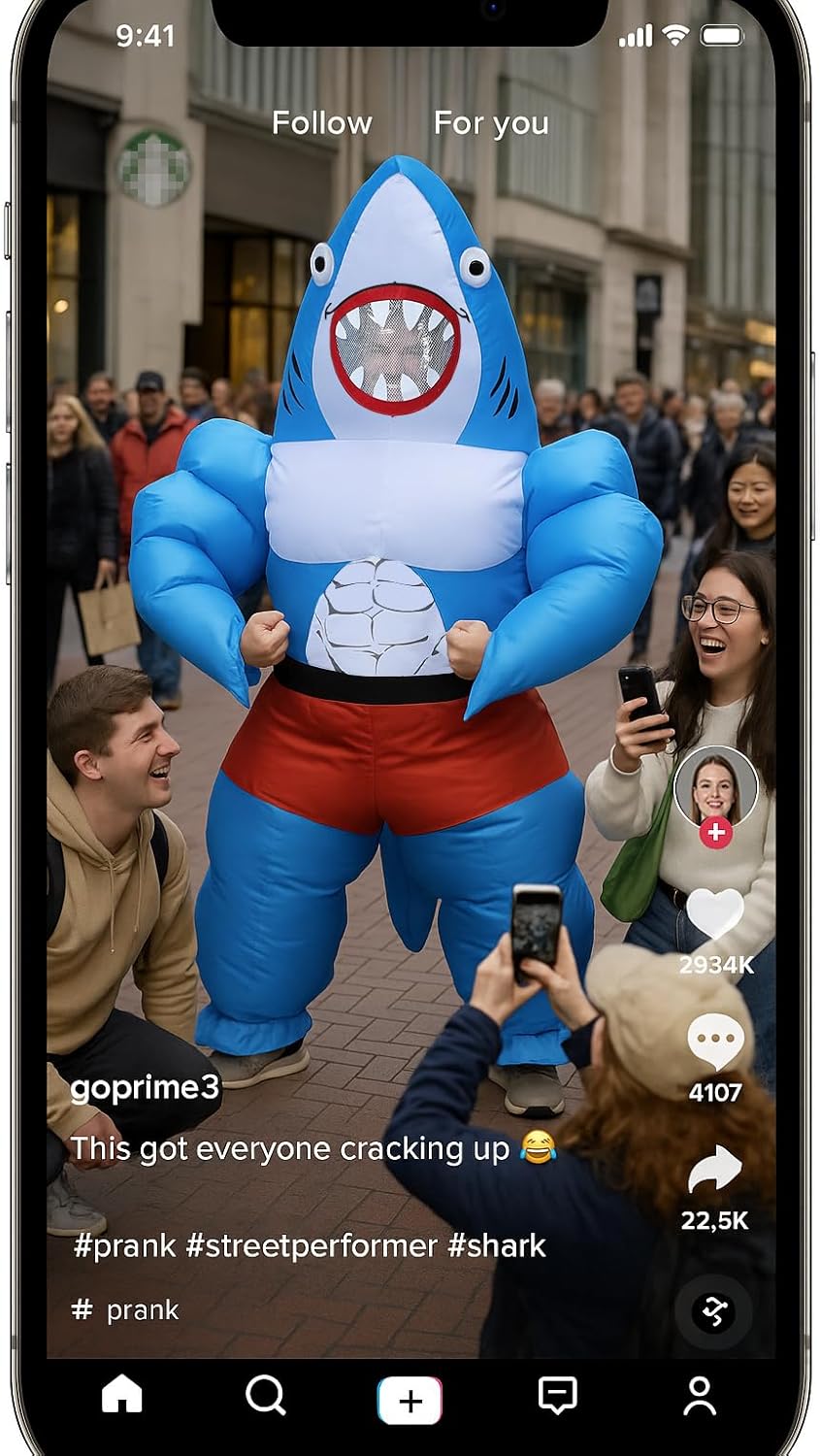 Inflatable Shark Costume,Funny Blow Up Animal Suit for Halloween,Theme Party,One Size Fits Most Adults