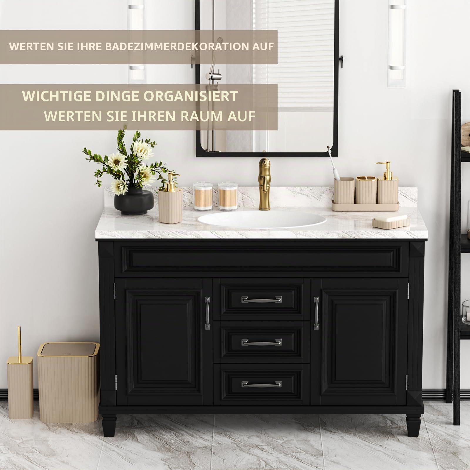XLHOMO Badezimmer-Zubehör-Set – wunderschönes Badezimmer-Set, 10-teilig, beige, Badezimmer-Zubehör-Set, WC-Bürste, Mülleimer und Seifenspender