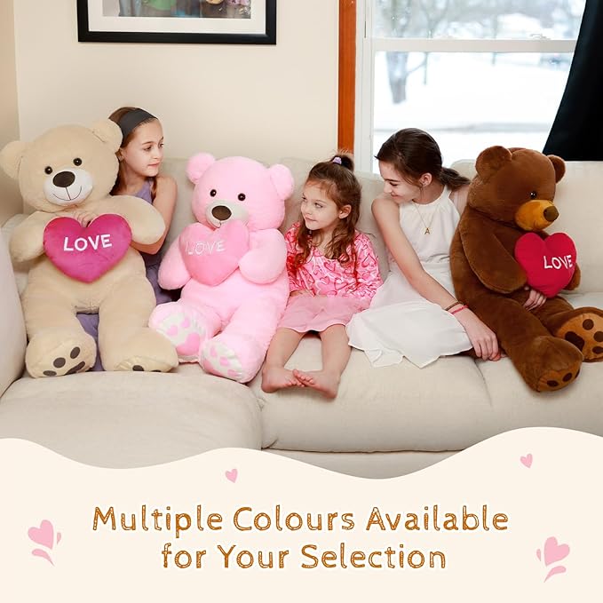 Peluche Oso Grande Tan 36 Pulgadas Con Corazón Rojo miniatura 5