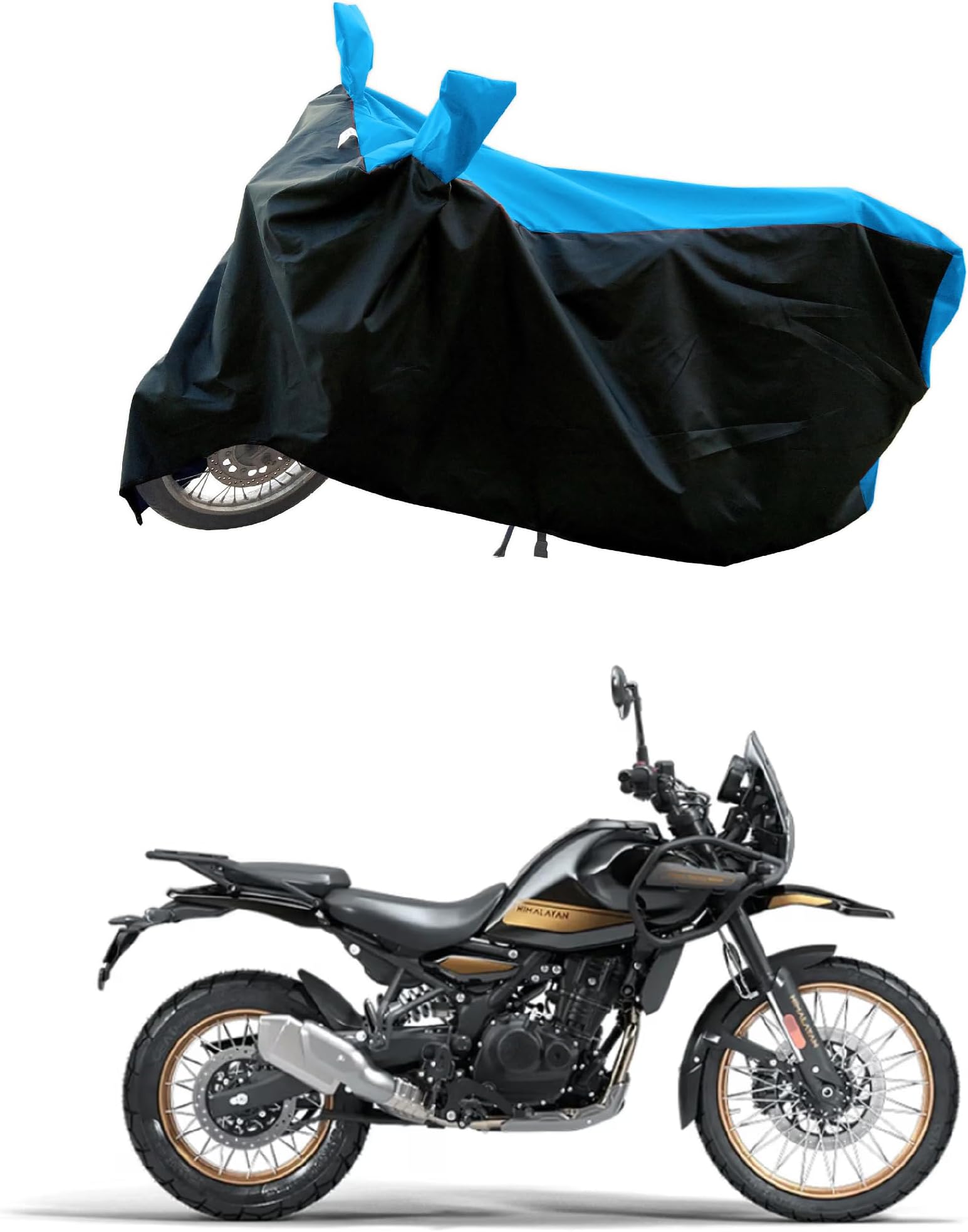 All Weather Protection Bike Cover for RE Himalayan 450 Bike Cover with Water-Resistant and Dust Proof Premium 190T Fabric_SkyBlue Stripe with Black Body