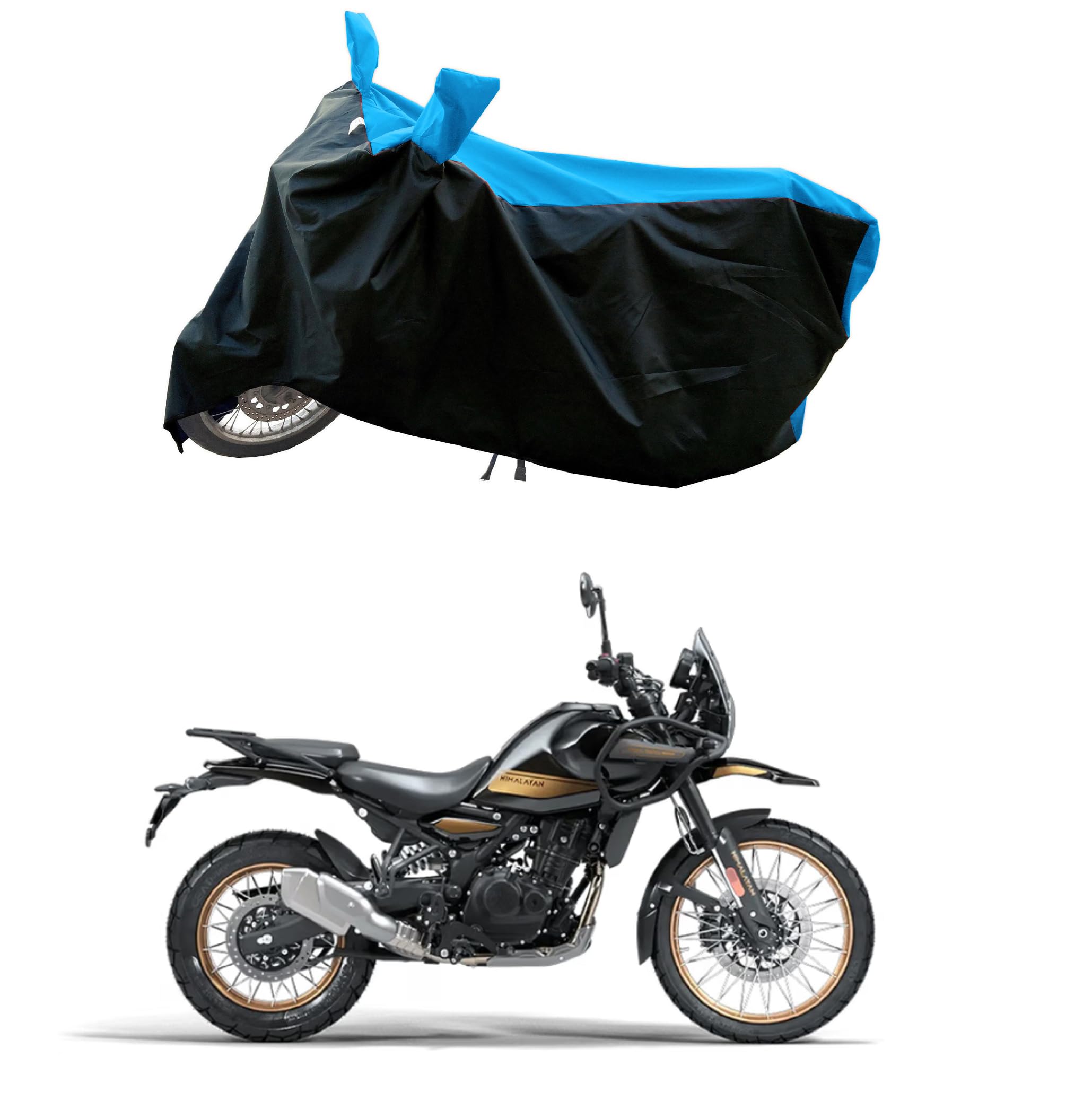 All Weather Protection Bike Cover for RE Himalayan 450 Bike Cover with Water-Resistant and Dust Proof Premium 190T Fabric_SkyBlue Stripe with Black Body