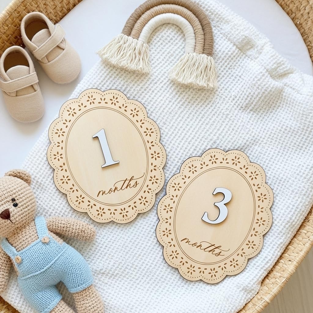 Baby Girl Monthly Milestone Signs, 1-12 Monthly Baby Milestone Girl, Newborn Photography Props Double-Sided, Nursery Decor for Girls (M03) - 3