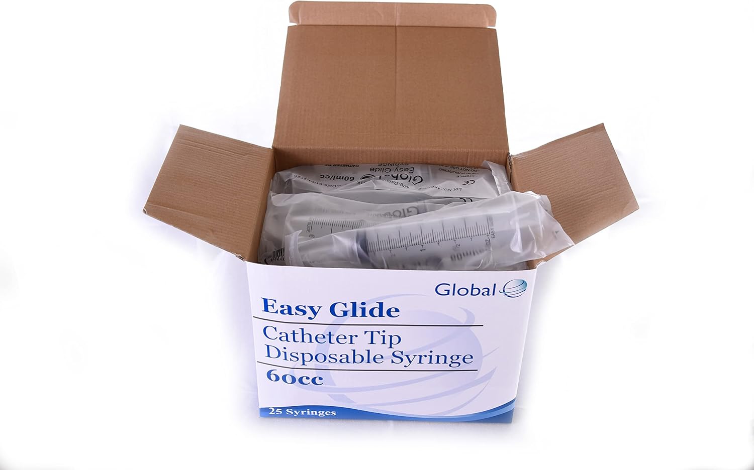 25 Pack 60ml Catheter Tip Syringe with Covers by Easy Glide- Sterile Plastic Medicine Food Droppers for Children, Pets or Adults – Latex-Free Oral Medication Dispenser - Large Feeding Tube Syringes