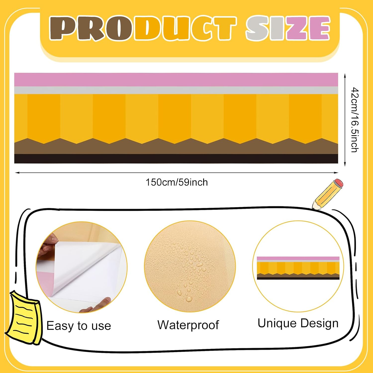 Sabary Peel Stick Teacher Desk Skirt Sticker Wrap 5ft x 16in Pencil Sticker Teacher Desk Cover Decor for Back to School Office Bookcase Cabinet Wrap Decorations Themed Party Supplies image 2