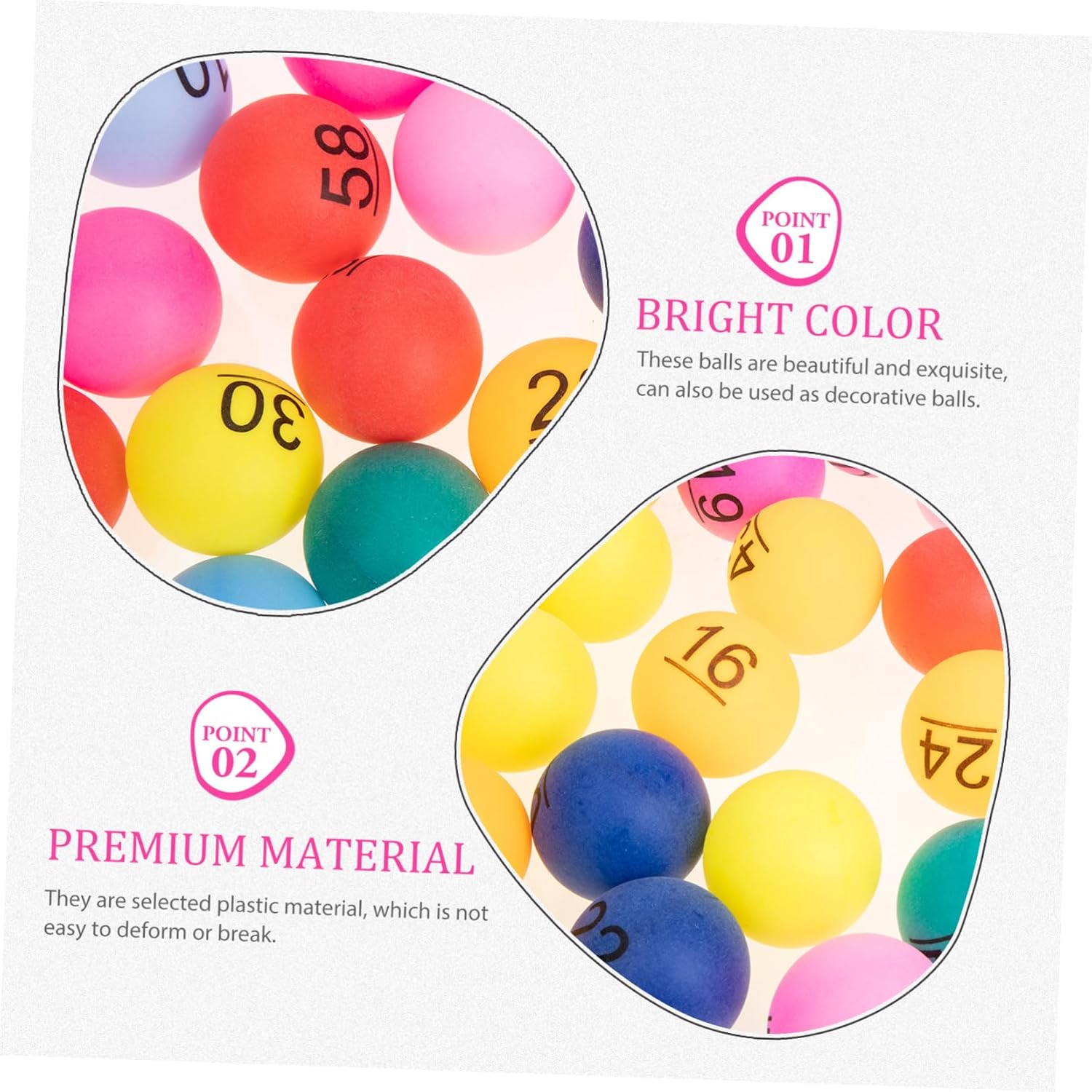 VICASKY 60Pcs Numbered Lottery Balls Plastic Seamless Game Balls for Raffles Parties and Entertainment Activities