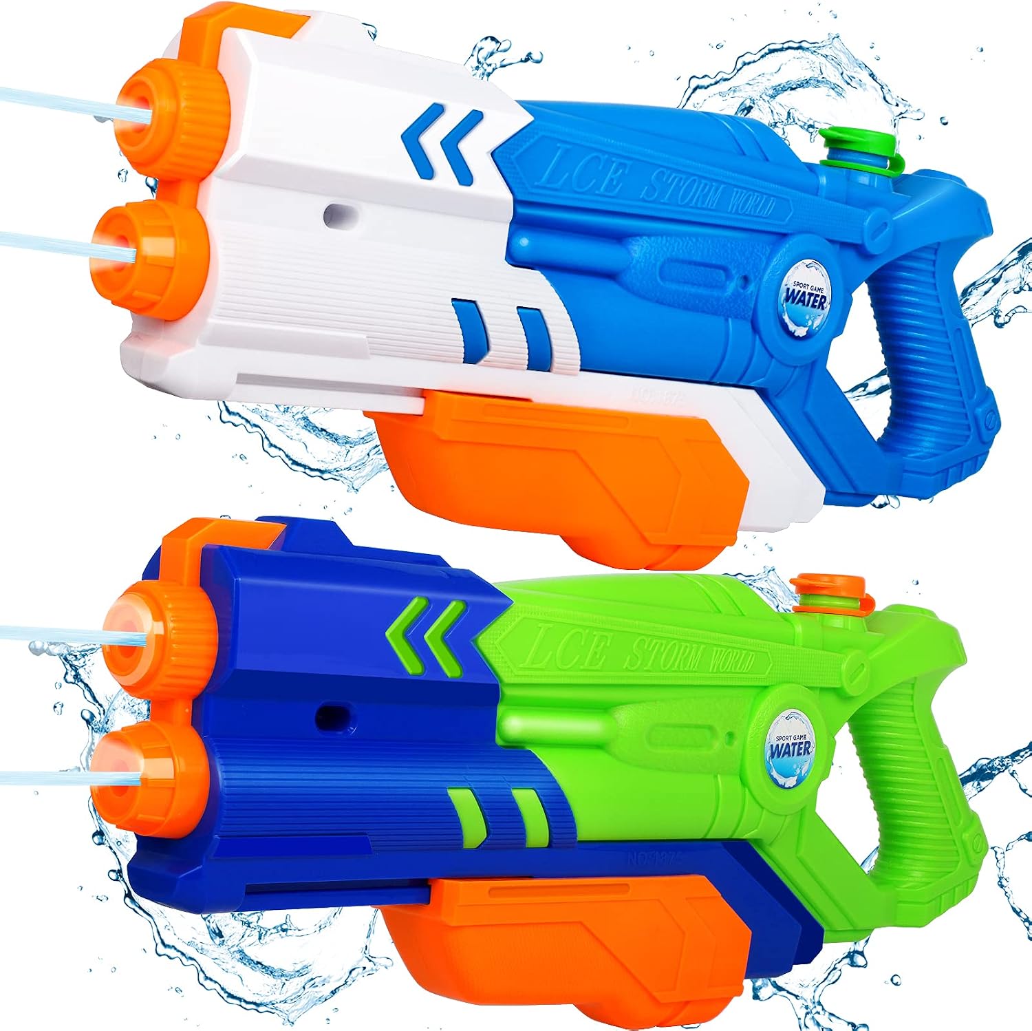 JUOIFIP 2 Pack Water Gun 1400CC High Capacity Water Blaster Squirt Guns Toys Big Super Blaster Soaker Double Flow Water Guns for Adults Kids Pool Party Pack Outdoor Beach Water Fighting Play Toys