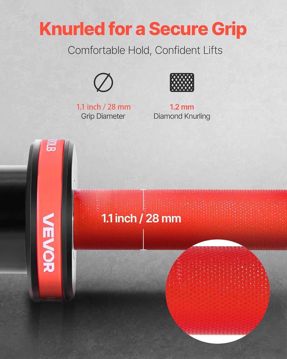 VEVOR 7FT/6FT/4FT Olympic Barbell Bar, Fits 2-Inch Weight Plates, Barbell Bar with Knurled Grip for Strength Training, Weightlifting, Squat, Deadlift, Bench Press, Curl, Overhead Press, 500lbs/700lbs/1000lbs Capacity