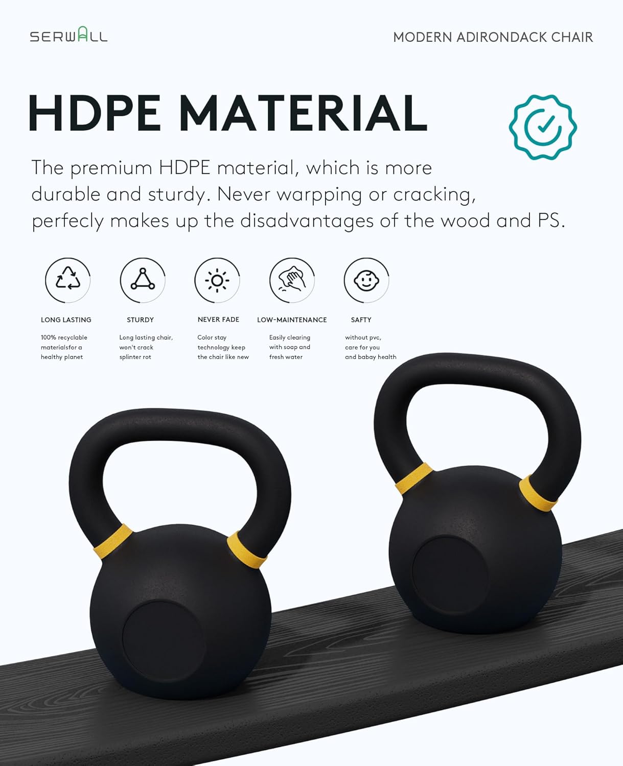 SERWALL Modern Adirondack Chair Set of 2, Folding Adirondack Chair with Dual Cup Holders, Outdoor HDPE Plastic Fire Pit Chairs for Patio Lawn Garden, Black