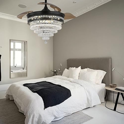 Miniatura 7 de diisunbihuo Lámpara de araña negra de 42 pulgadas con luz moderna LED de cristal con luz regulable lámpara LED invisible 3 en 1 color con función de