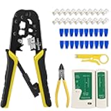 RJ45 Crimp Tool Kit for Cat5 Cat5e Cat6 Modular Plugs Connectors, RJ-11, 6P/RJ-12, 8P/RJ-45 Network Crimping Tool, Modular RJ45 Crimper Strip, Cut, Crimp, All-in-One