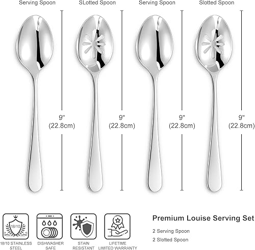 Miniatura 2 de KEAWELL Louise Premium - Cucharas de servir de 2 piezas y 2 cucharas ranuradas para servir, 9 pulgadas, acero inoxidable 18/10, uniendo elegancia y