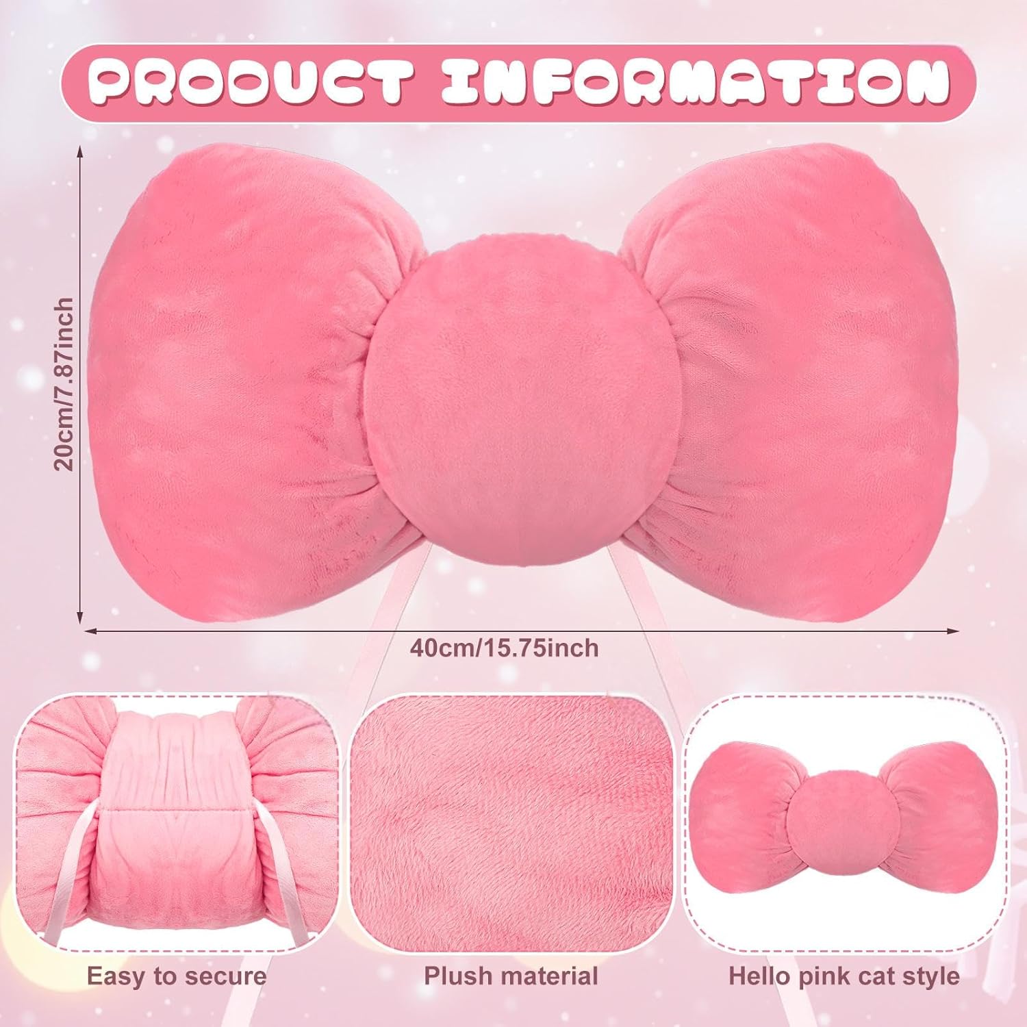 Leinuosen Pink Large Kawai Cat Christmas Tree Topper 15.75 x 7.87 Inches Plush Velvet Cartoon Cat Bows Christmas Tree Topper Ornaments for Xmas Holiday Wall Birthday Wedding Party Decor - Image 2