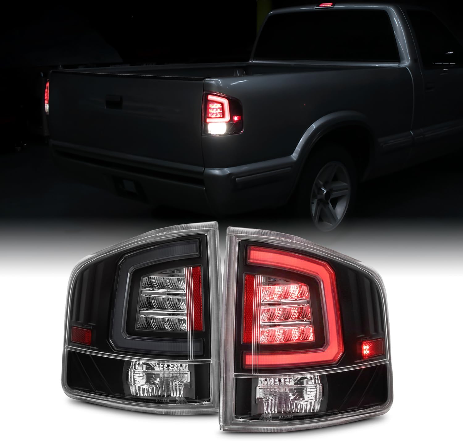 Black Euro Tail Lights For Chevy S-10 & GMC Sonoma 1994-2004 - Complete Pair Set Black Tail Lights - Foto 13