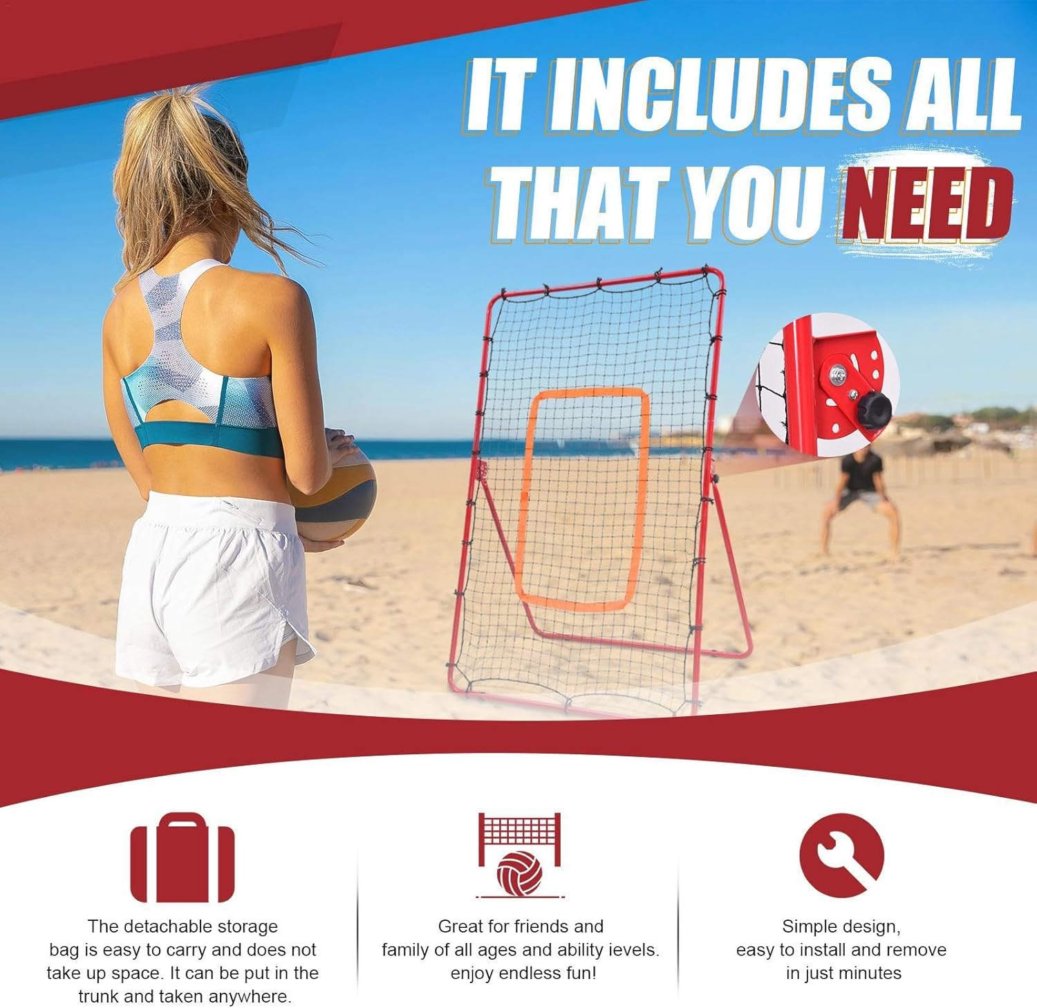 Volleyball Return Net,Volleyball Bounce Back Net 6X4 Ft - Volleyball Practice Equipment with 4 Adjustable Rebound Angles for Players, Beginners