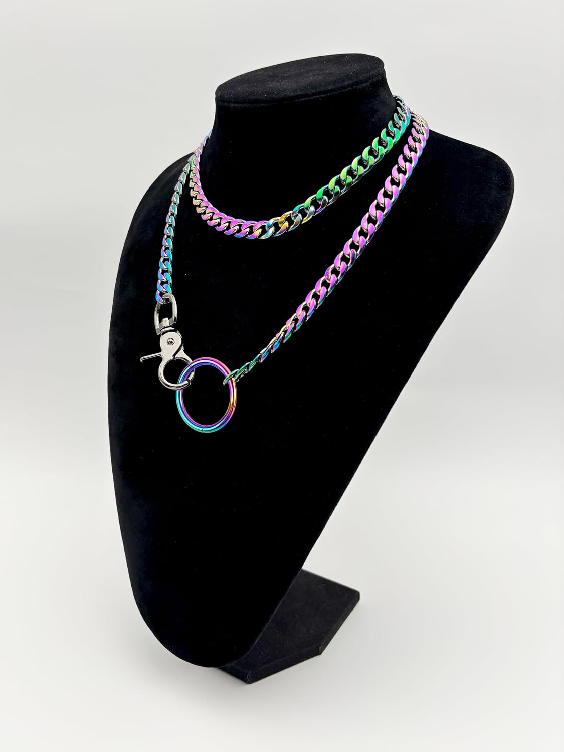 paloli Women's Slip Chain Rainbow Heart O-Ring Chunky Chain Necklace, Rays Cuban Long Layered Jewelry, Adjustable Lariat Y-Necklace Heart Loop Choker image 3