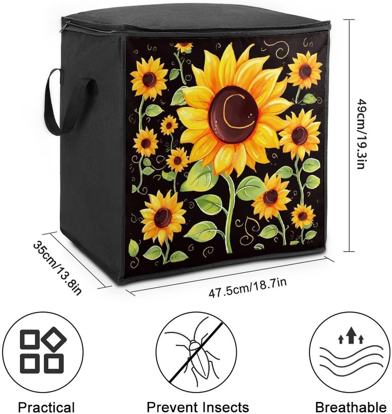 Quilt Storage Bag,Cute Sunflower Printed Large Foldable Storage Container Portable Travel Storage Bag for Blankets, Quilts, Clothes, Comforter, Bedding And Pillows