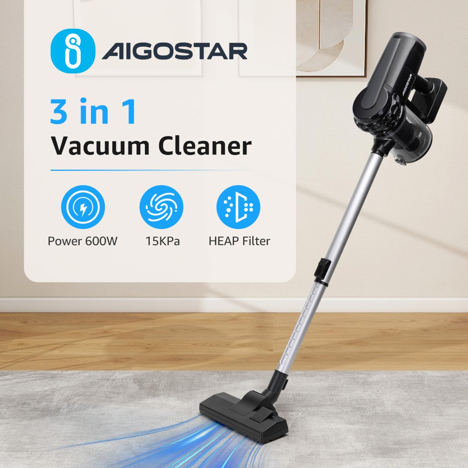 AIGOSTAR Staubsauger 4-in-1 Handstaubsauger Staubsauger Wired Vacuum Cleaner with HEPA Filtering Leichtgewicht