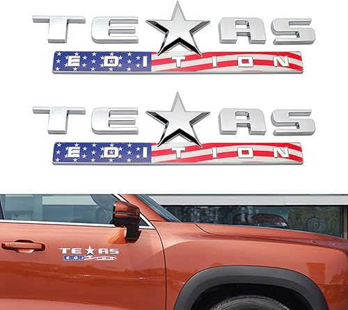 QODOLSI Paquete de 2 calcomanías decorativas con emblema de Texas, 10 x 2.95 pulgadas, ABS impermeable, calcomanías autoadhesivas de espejo