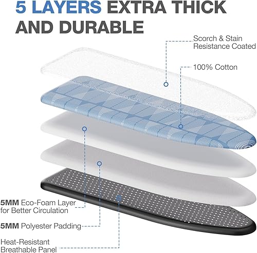 Miniatura 4 de APEXCHASER Tabla de planchar con soporte para planchar, tabla de hierro compacta y ahorradora de espacio, cubierta extragruesa, altura ajustable,