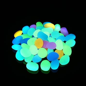 Shiny Stone Glow in the Dark Pebbles, Multicolor, Big Size 3-4cm, 400g/14.1oz | Decorative Glow Stones, Fish Tank Aquarium Gravel, DIY Garden Gifts Decoration