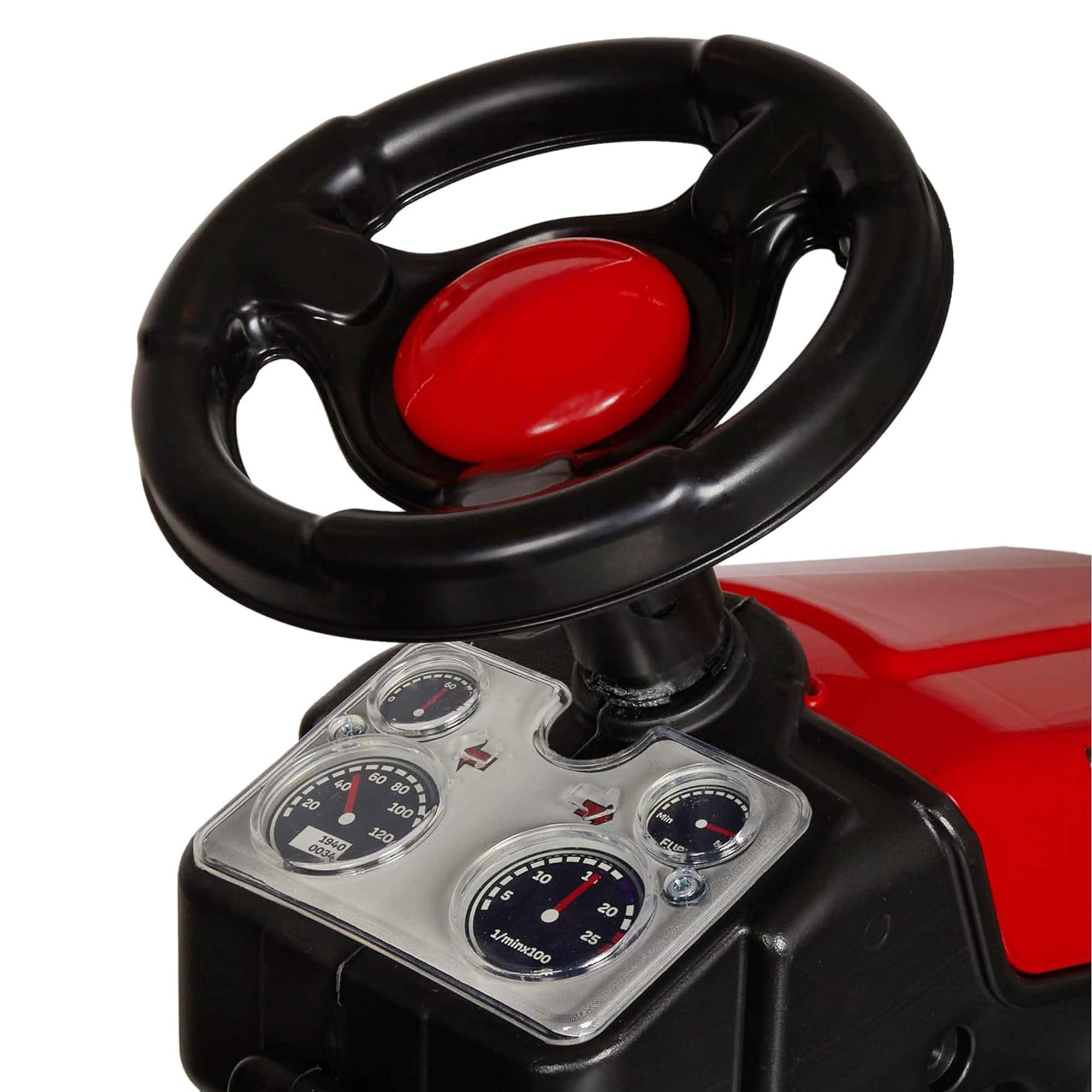 Lemodo Trettraktor rot ab 3 Jahre, Kindertraktor mit Anhänger, Verstellbarer Sitz, Kettenantrieb, Hupe, Traktor zum Draufsitzen für Garten & Hof, Kinderfahrzeug (rot mit Anhänger)