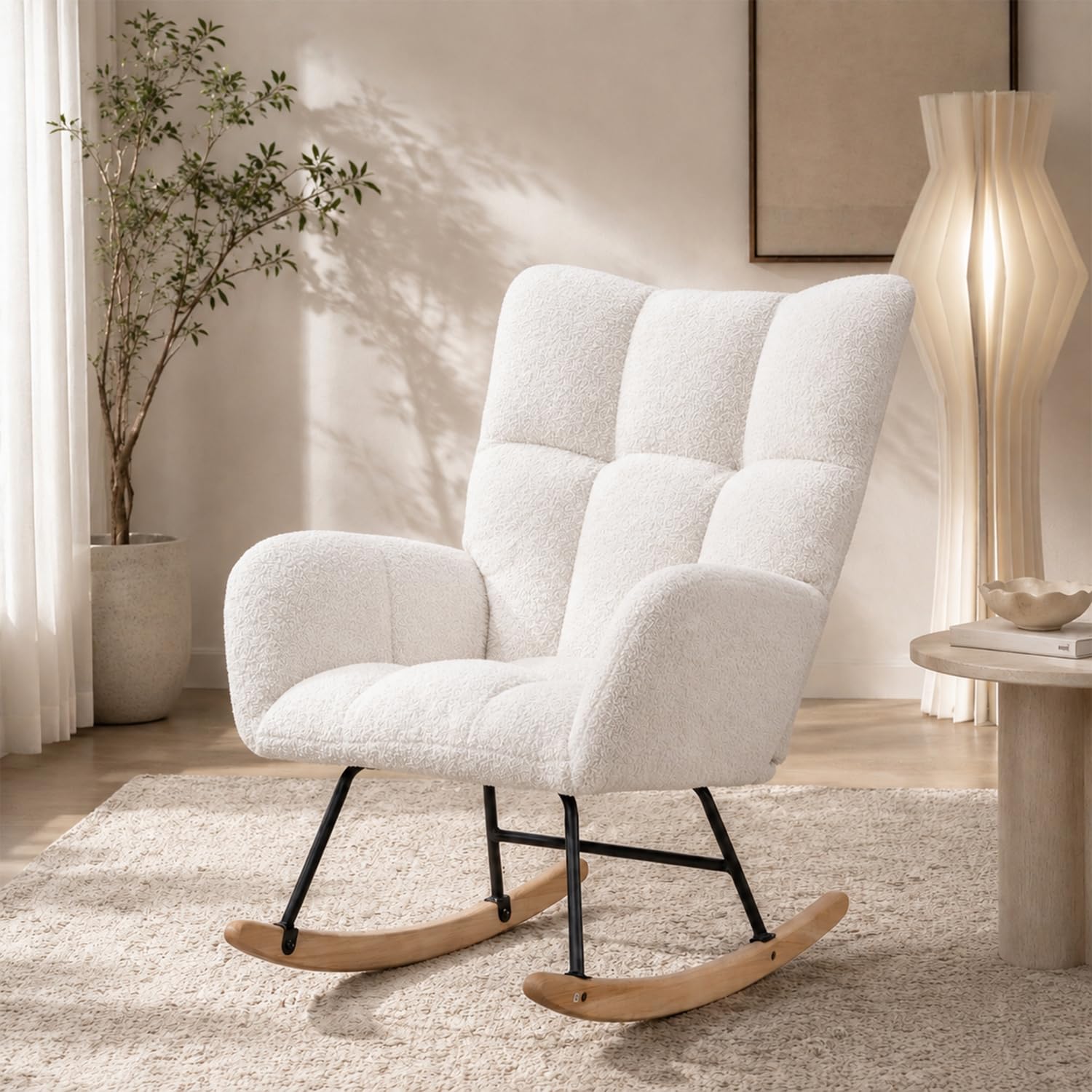 Schaukelstuhl, Teddy Relaxsessel 120kg, 6 Farben，White