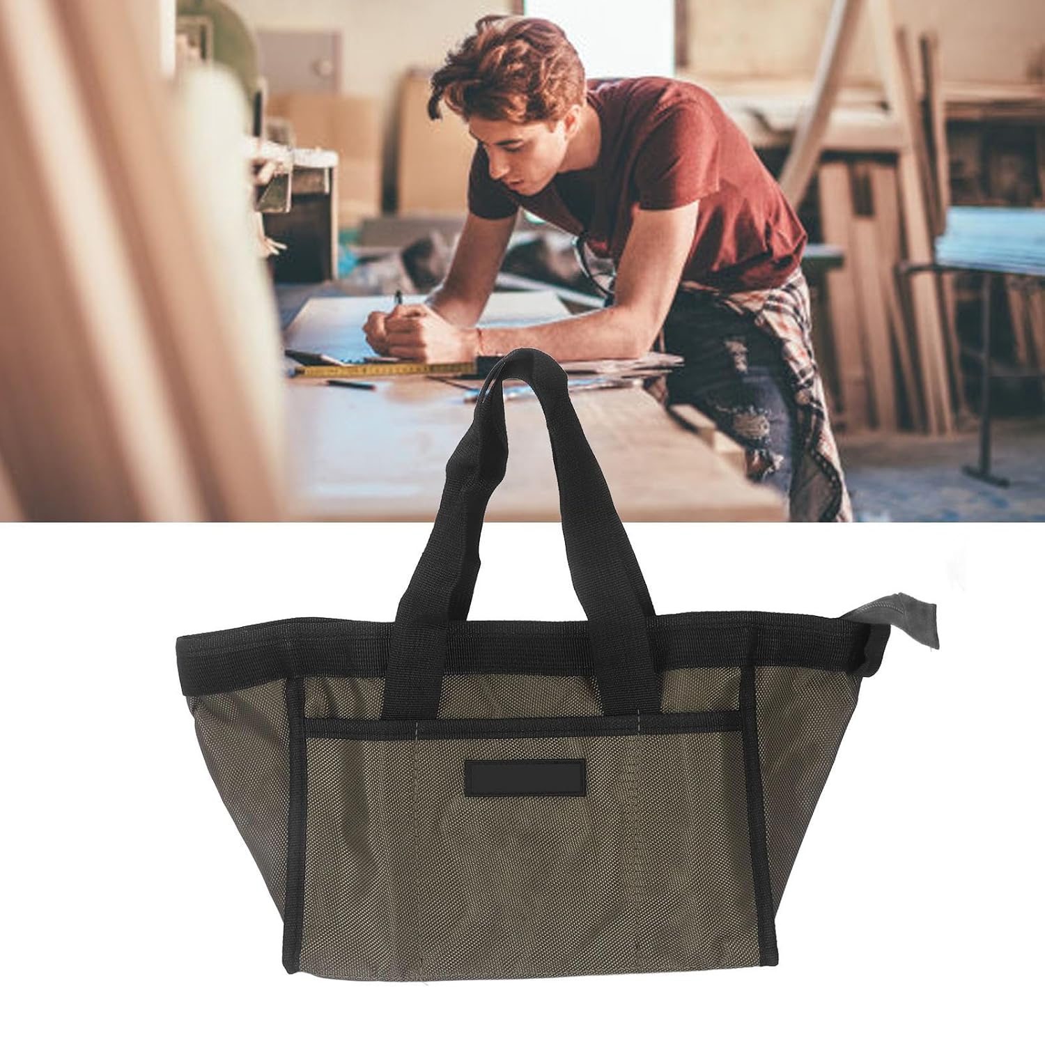 Large Capacity Tool Storage Bag with Double Multifunctional Wide Mouth Tool Bag for Electrical Plumbing Woodworking (14 Inch)
