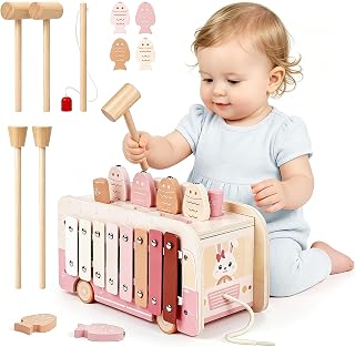 Vanplay Montessori Spielzeug ab 1 Jahr, 7 in 1 Hammerspiel Holzspielzeug Motorikspielzeug, Xylophon Kinder 1 Jahr, Geschenk Kinderspielzeug ab 1 2 3 Jahre Mädchen Junge
