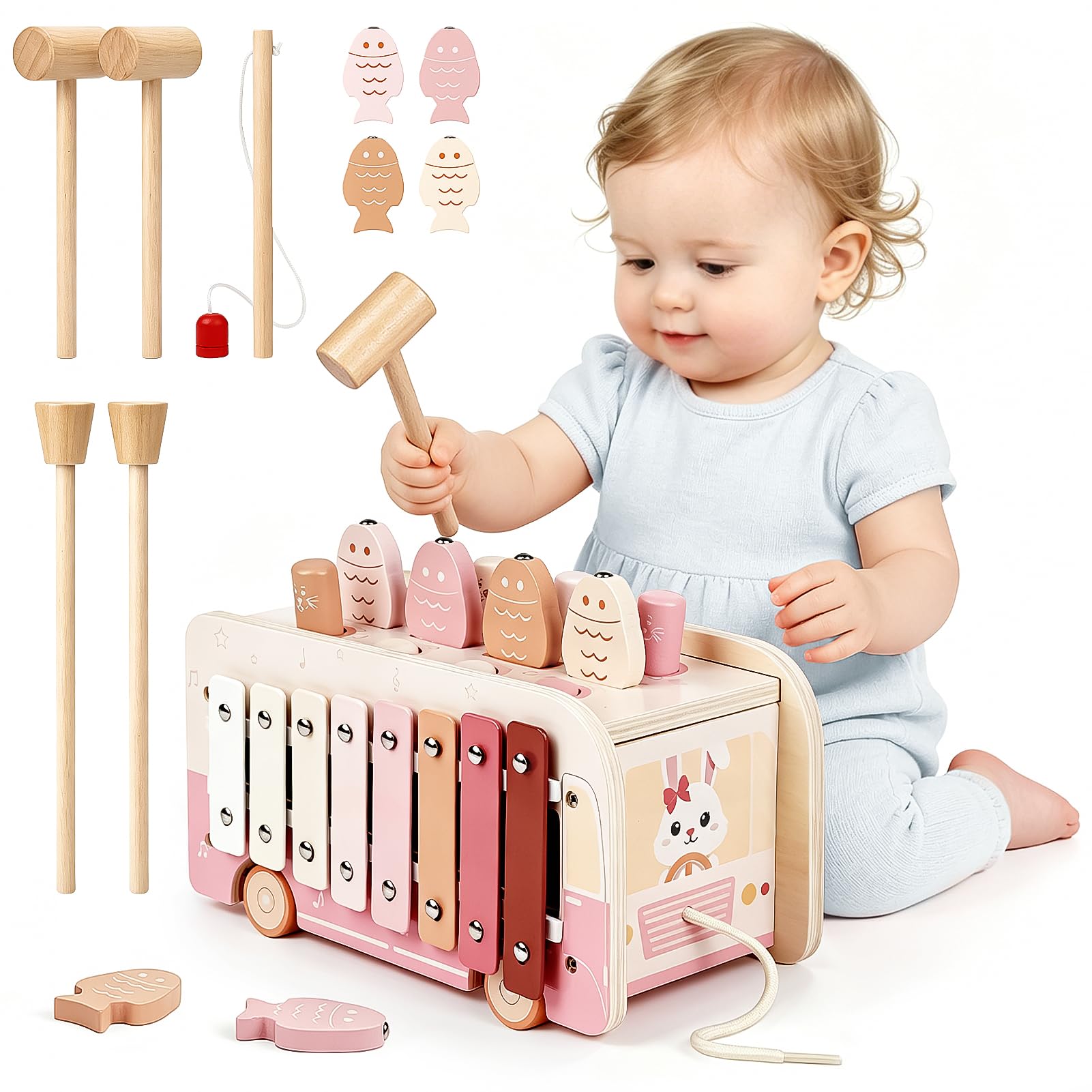 Vanplay Juguetes Niños 1 Año, Juguetes Bebe 1 Año, Juguetes Montessori 7 en 1 con Xilofono, Instrumentos Musicales, Regalo Niño Niña 1 Año