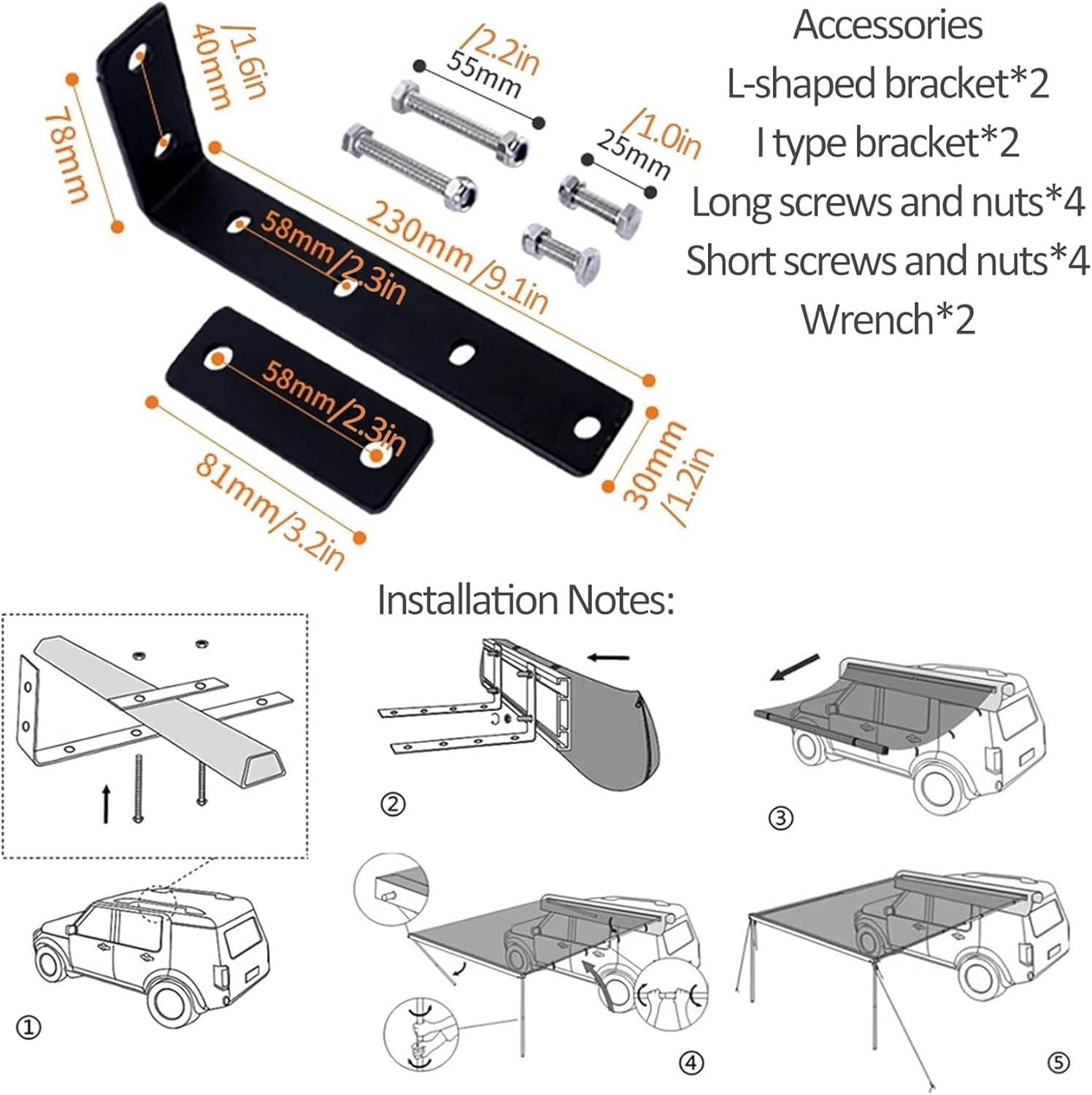 AMNOOL Removable Lateral Car Awning