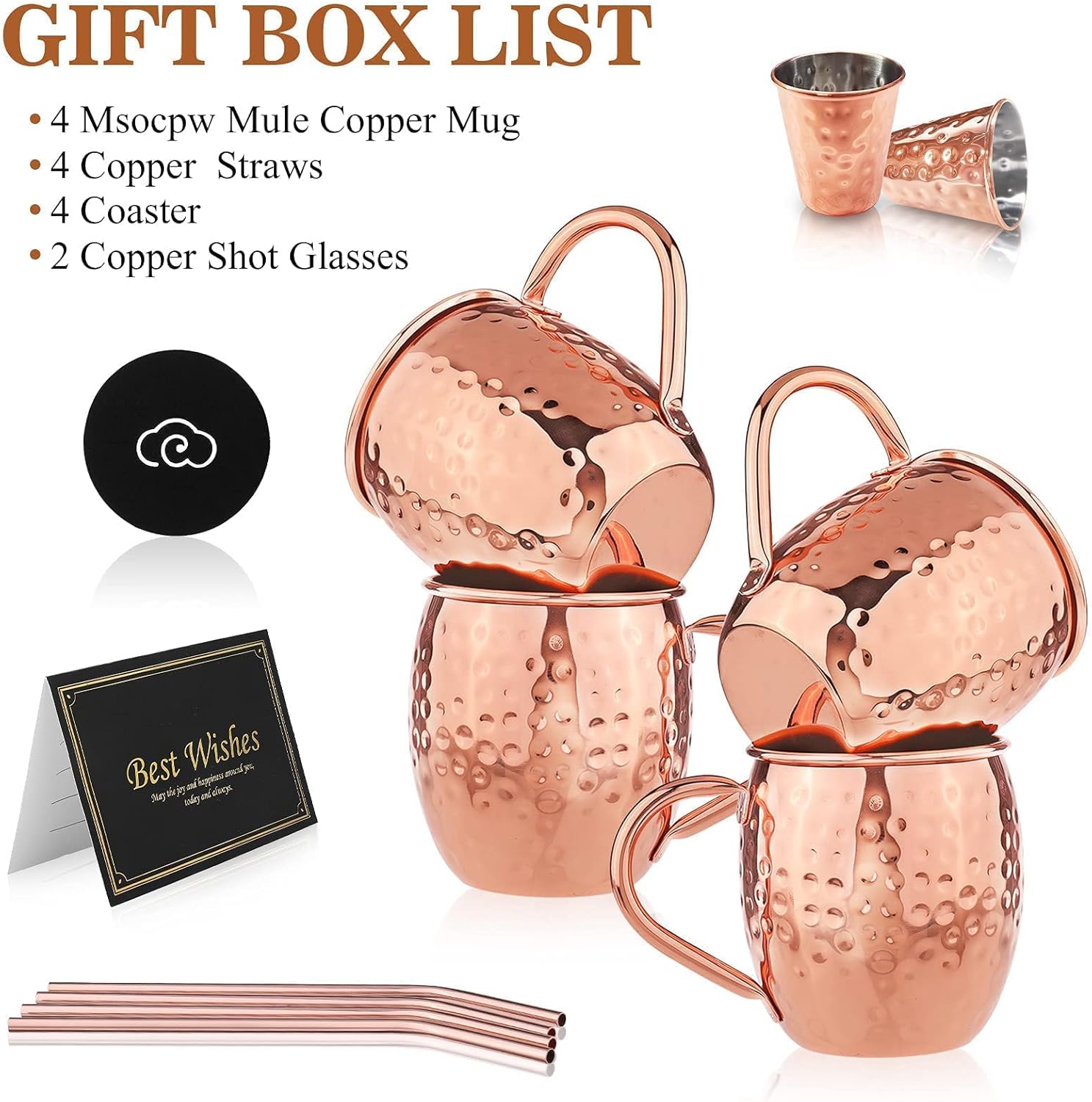 Nеw Prоduсt Baban Moscow Mule Copper Mugs Set of 4, Food Safe Copper Mugs, 16.9oz Large Stainless Steel Moscow Mule Mugs for Cocktail, Moscow Mule Cups Gift Set for Birthday, Valentine's Day and Party